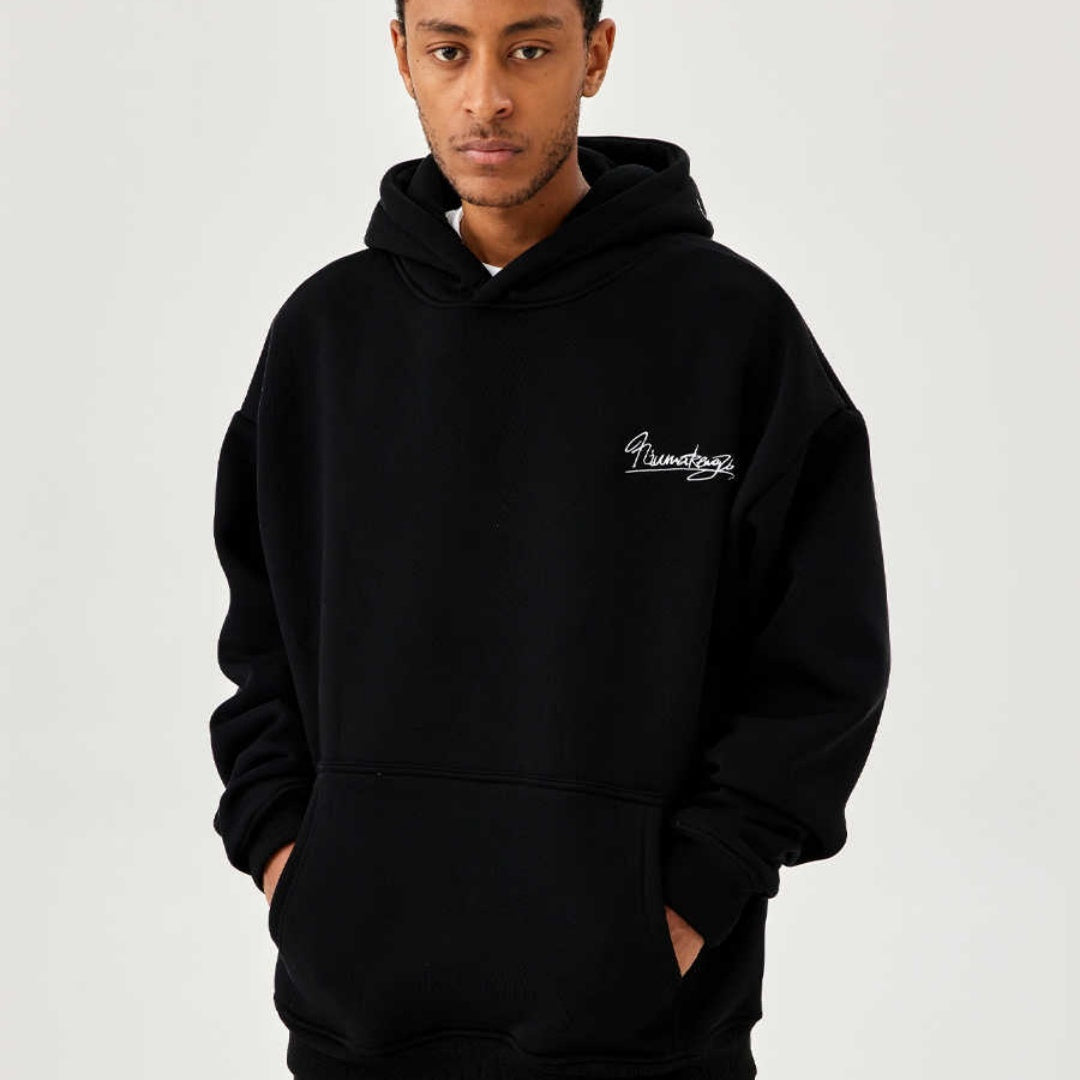 Men's And Women's Fleece-lined Black Embroidered Letter Hooded Sweater