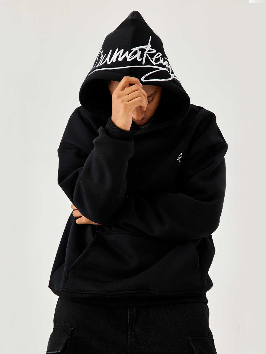 Men's And Women's Fleece-lined Black Embroidered Letter Hooded Sweater